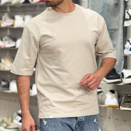 تیشرت مردانه ساده بیسیک رنگ کرم کد 772582