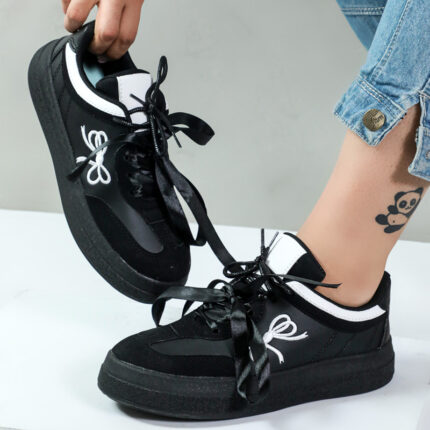 کفش کتونی زنانه رنگ مشکی مدل پاپیون کد 81740