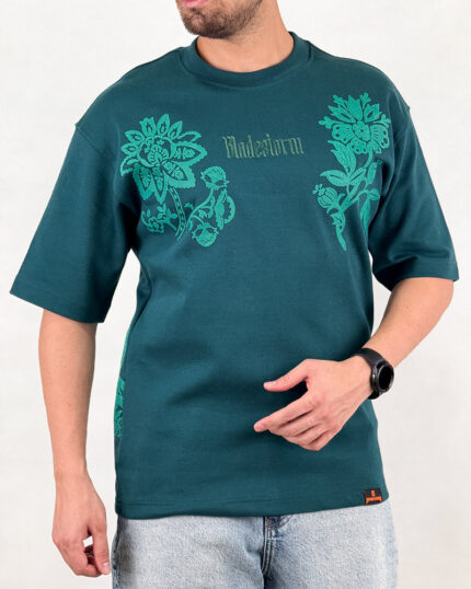 تیشرت مردانه اسپرت مدل لش استورم گلدوزی چاپ طرح گل رنگ سبز کد 999123