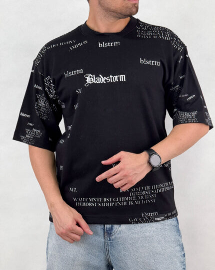 تیشرت مردانه اسپرت مدل لش گلدوزی استورم شلوغ رنگ مشکی کد 999113