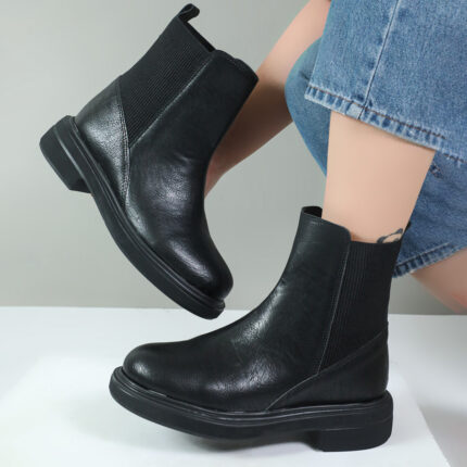 نیم بوت زنانه رنگ مشکی مدل 36 پشت کش چروک کد 33640