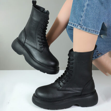 بوت زنانه رنگ مشکی بندی ساق بلند نیرا کد 75075