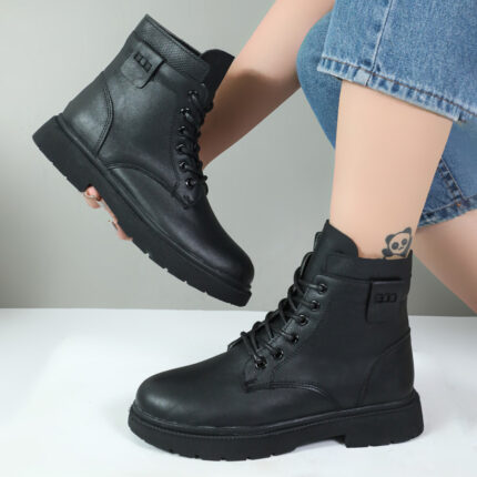 نیم بوت زنانه رنگ مشکی بندی بافتی کد 85465