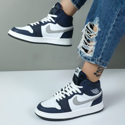 کتونی ساقدار زنانه مردانه ست مدل جردن ایر وان jordan air رنگ سرمه ای کد 54462