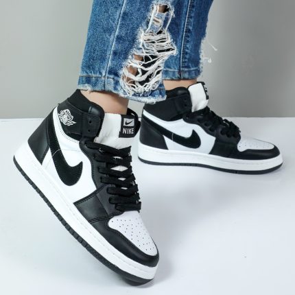 کتونی ساقدار زنانه مدل جردن ایر وان jordan air رنگ مشکی سفید کد 54467