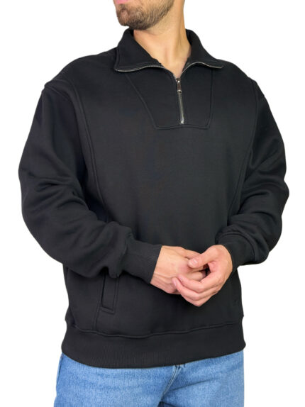 پلیور دورس مردانه سه نخ مدل نیم زیپ بیسیک رنگ مشکی کد 000343