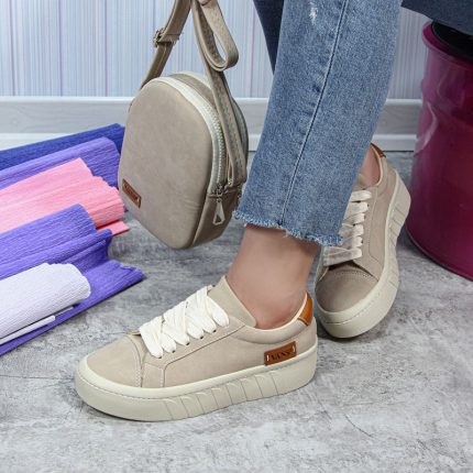 ست کیف و کفش زنانه مدل ونس vans رنگ کرم روشن کد 28440