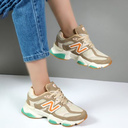 کتونی زنانه اسپرت مدل نیوبالانس 9060 new balance رنگ کرم نسکافه ای کد 088901