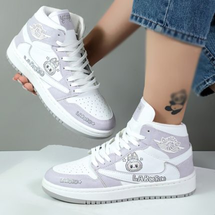 کتونی ساقدار زنانه مدل لبوبو جردن ایر وان jordan air رنگ سفید بنفش کد 054469