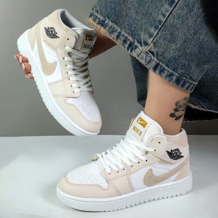 کتونی ساقدار زنانه مدل جردن ایر وان jordan air رنگ سفید کرم کد 054461