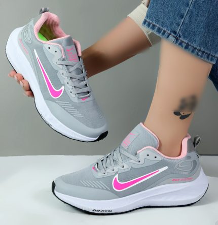 کتونی نایک زوم زنانه zoom ورزشی رویه بافت رنگ طوسی صورتی new کد 013809