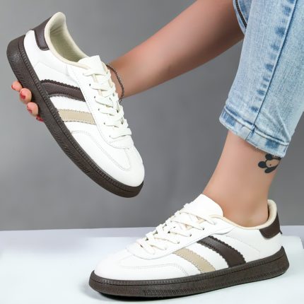 ونس زنانه مدل برشکا bershka دو خط رنگ کرم کد 76513
