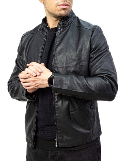 کاپشن چرم مردانه داخل خز دار رنگ مشکی کد 12322