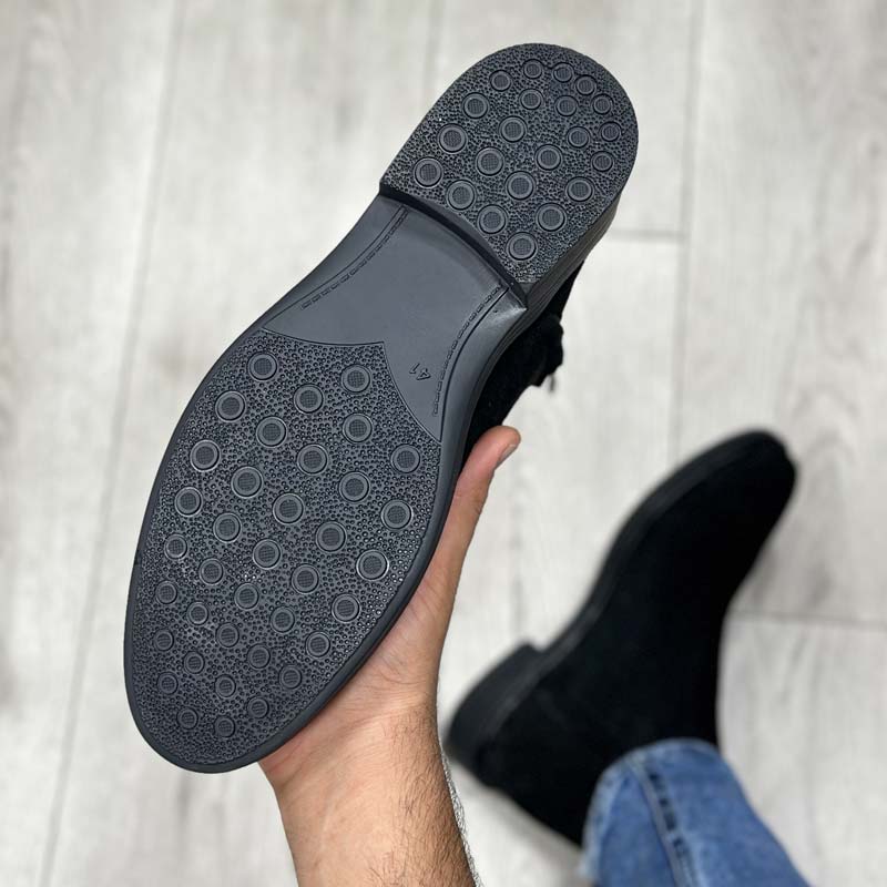 بوت مردانه مدل چلسی چرم طبیعی جیر رنگ مشکی کد 85100 بوت مردانه مدل چلسی چرم طبیعی جیر رنگ مشکی کد 85100