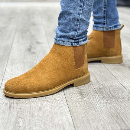 بوت مردانه مدل چلسی چرم جیر طبیعی رنگ عسلی کد 85300