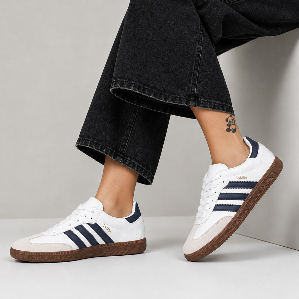 کتونی اسپرت زنانه مدل آدیداس سامبا Adidas رنگ سفید سرمهای کد 51460 کتونی اسپرت زنانه مدل آدیداس سامبا Adidas رنگ سفید سرمهای کد 51460
